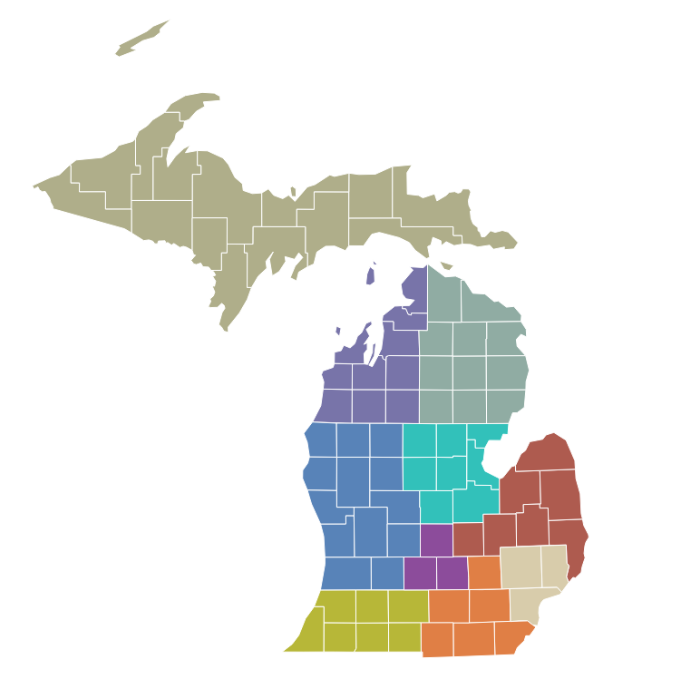 Map of MI by region