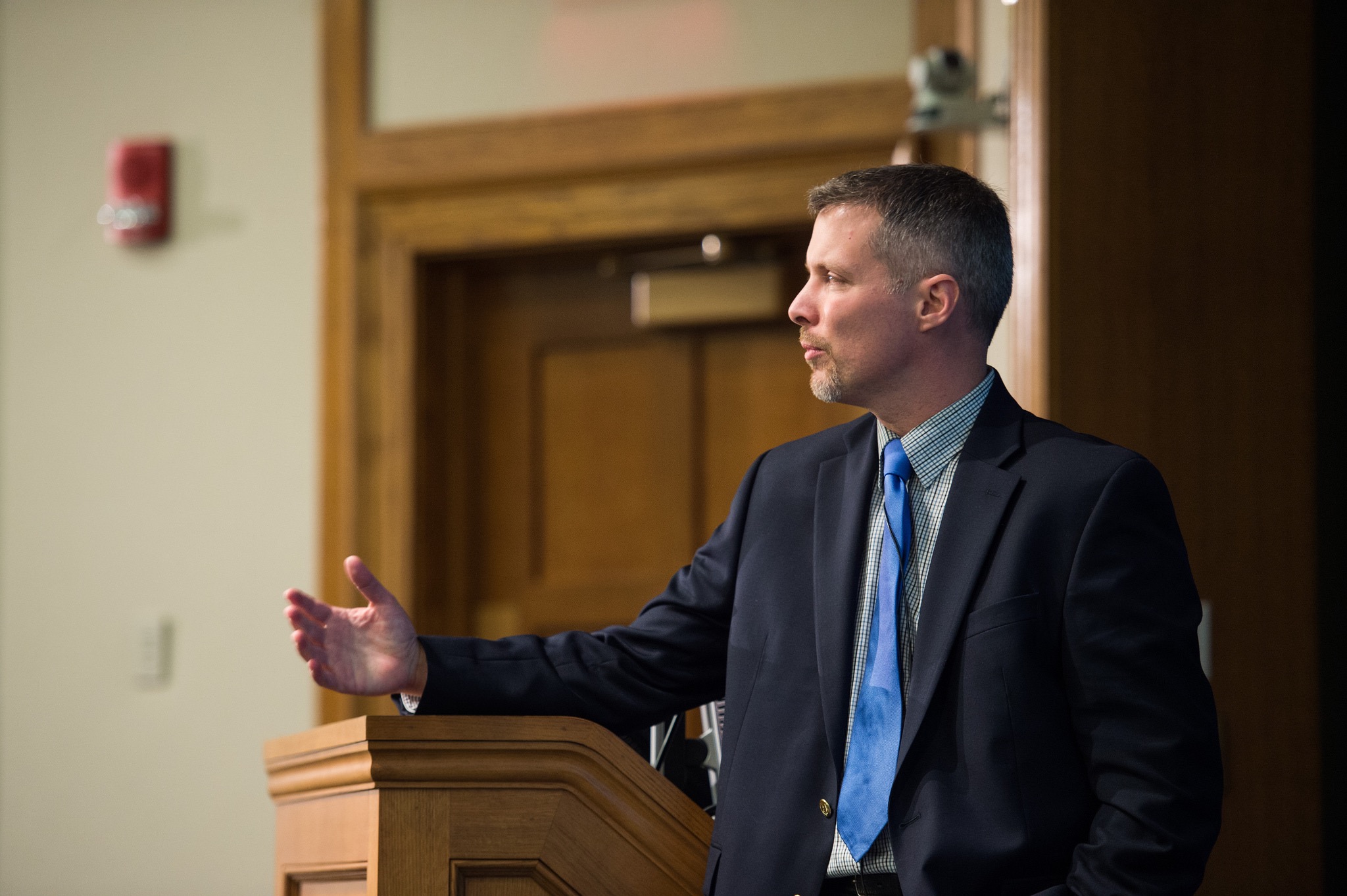 Poverty Solutions H. Luke Shaefer speaks at an event.