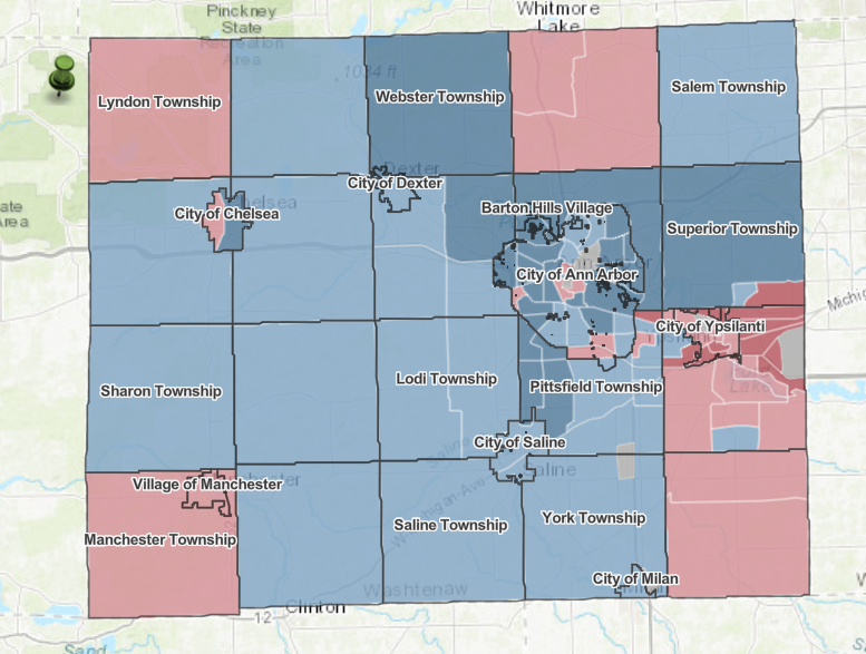 Opportunity Index 2020. Map of Washtenaw County showing the 2020 Opportunity Index by census tract.