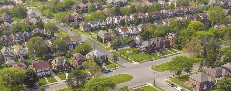 aerial view of Detroit homes