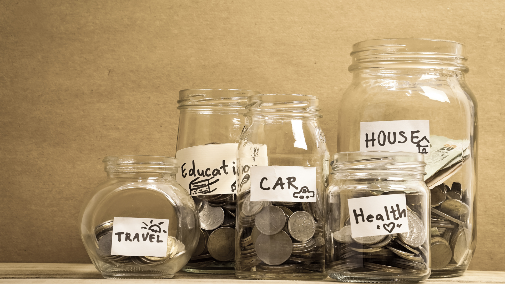 Saving jars for travel, education, car, health and house