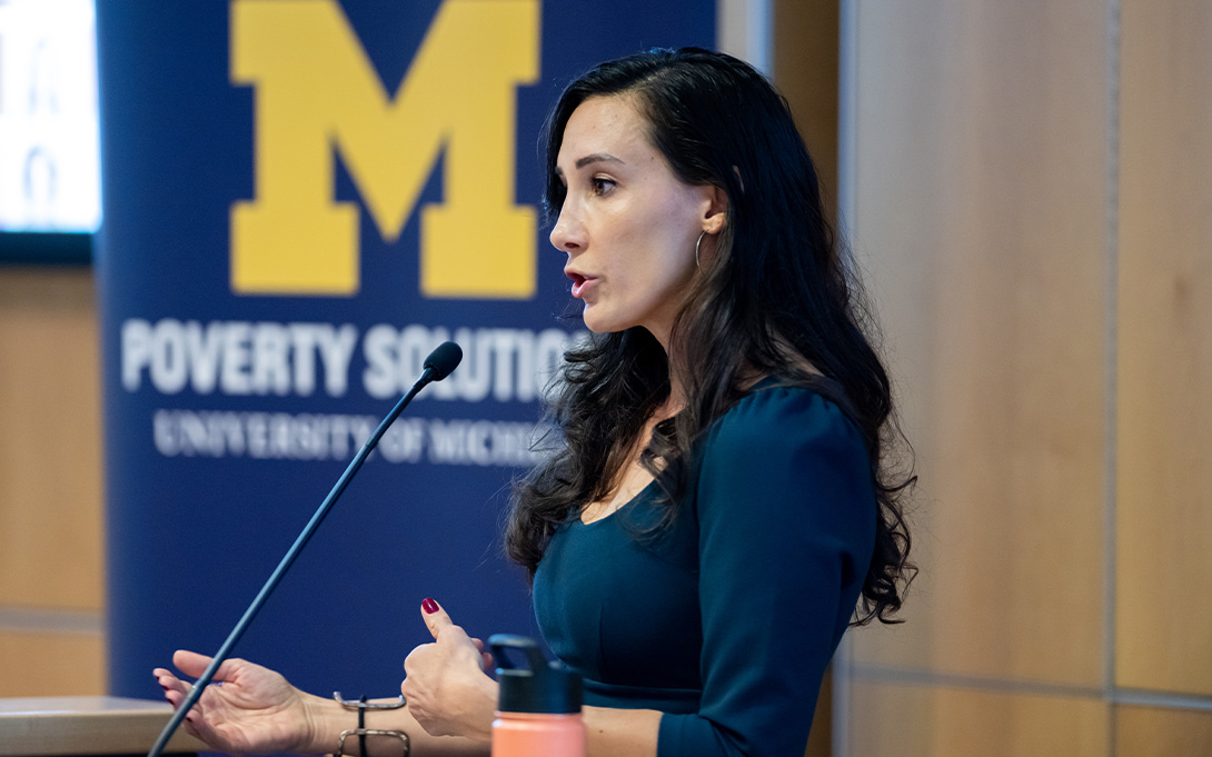 Mara Ostfeld speaking at the 2022 Real World Perspectives on Poverty Solutions speaker series.