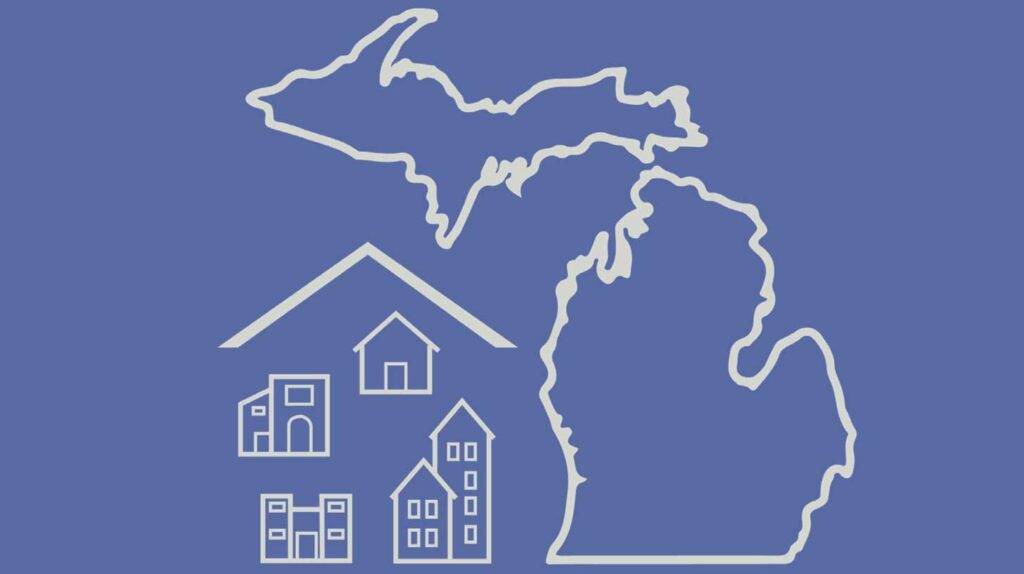 Map of Michigan with housing icons.