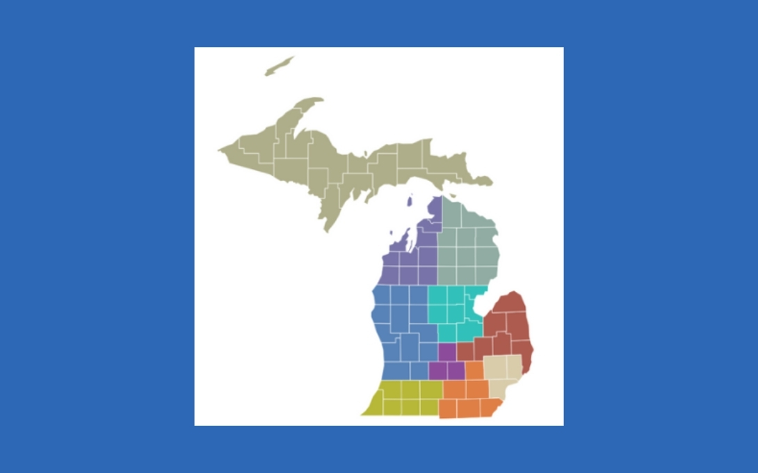 Map of Michigan divided into 10 regions