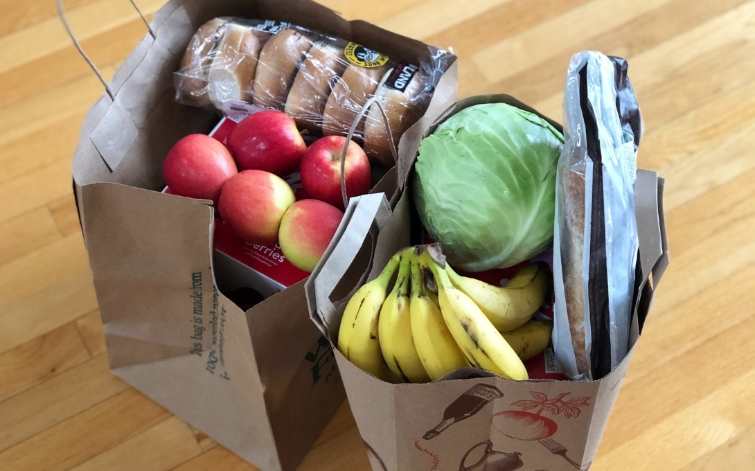 grocery bags full of food