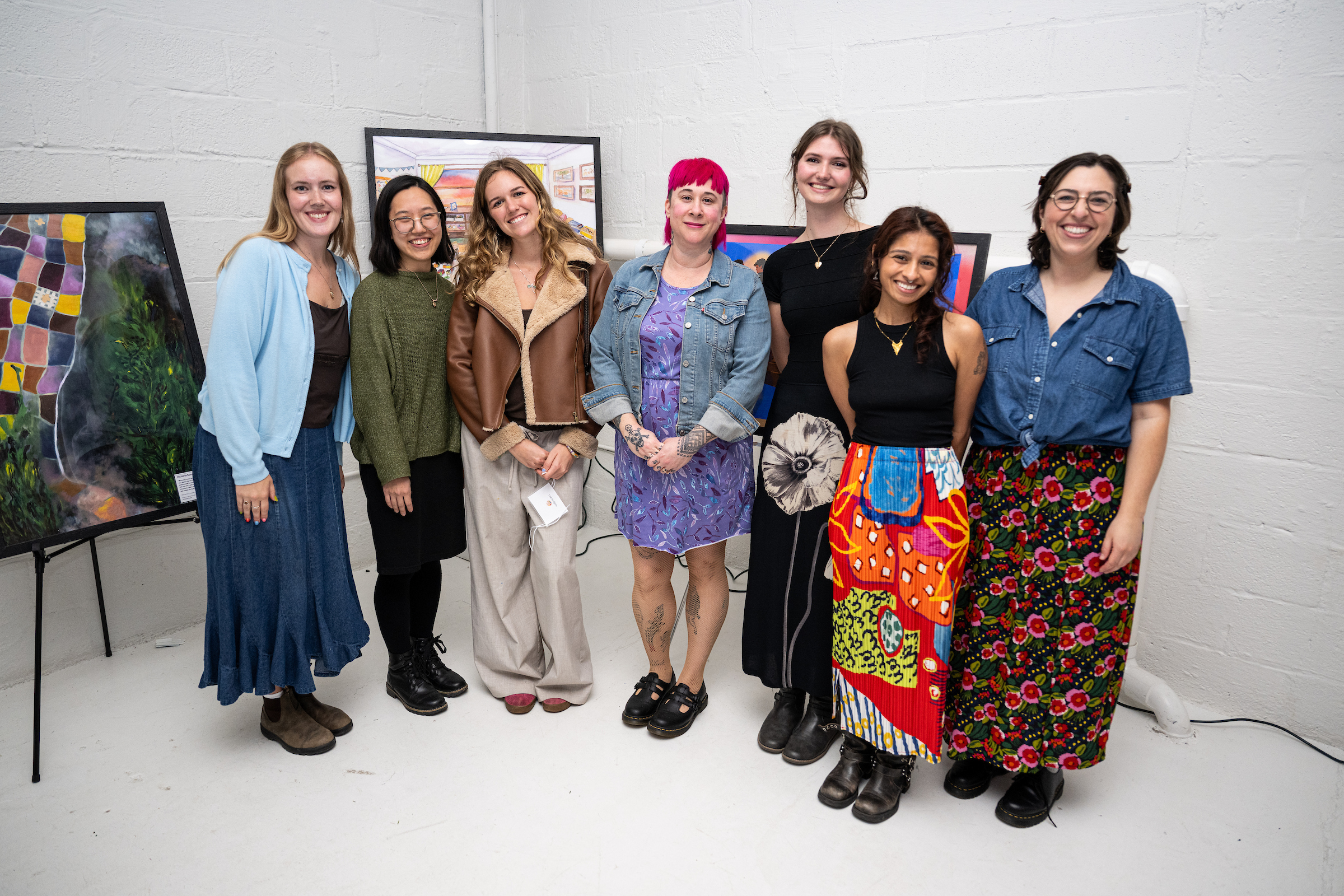 No Strings artists from left to right: Emma Ostermeyer, Victoria Sung, Lila Hudgins, Katie Hammond, Mia Echlin, Mrinaalika Sivakumar, and Lauren Parker. (Michigan Photography)